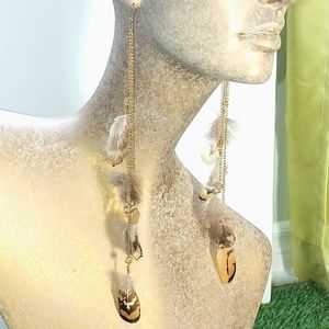 Brown/beige feathers shoulder duster earrings NWT